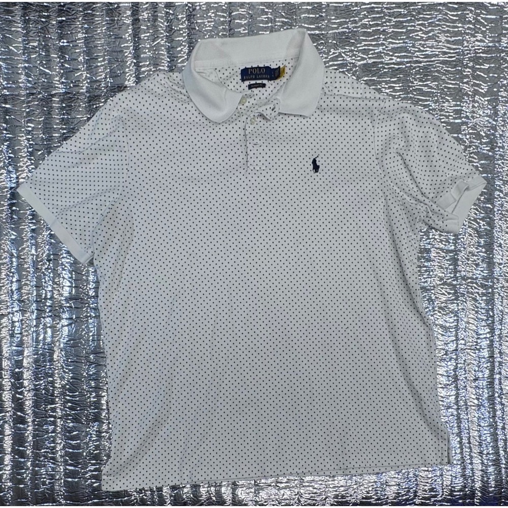 Polo Ralph Lauren Mens White Navy Polka Dot Classic Fit Cotton Polo Shirt L - Picture 4 of 8